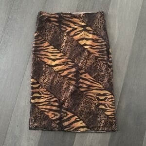Urban Outfitters Mesh Midi Skirt Large Brown Black Animal Print Pencil Y2K Tiger